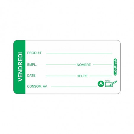 Etiquette de Traçabilité LabelFresh Soluble Pro - Vendredi - 60 x 30 mm - Lot de 250 LabelFresh - 1 Etiquette de Traçabilité LabelFresh Soluble Pro - Vendredi - 60 x 30 mm - Lot de 250 LabelFresh - 1