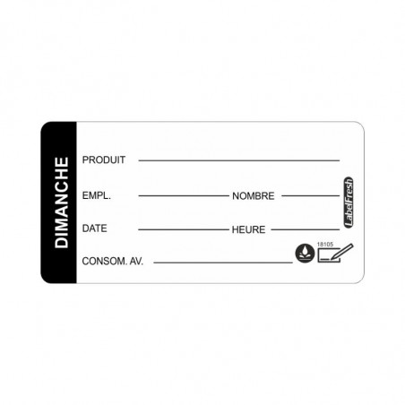 Etiquette de Traçabilité LabelFresh Soluble Pro - Dimanche - 60 x 30 mm - Lot de 250 LabelFresh - 1 Etiquette de Traçabilité LabelFresh Soluble Pro - Dimanche - 60 x 30 mm - Lot de 250 LabelFresh - 1