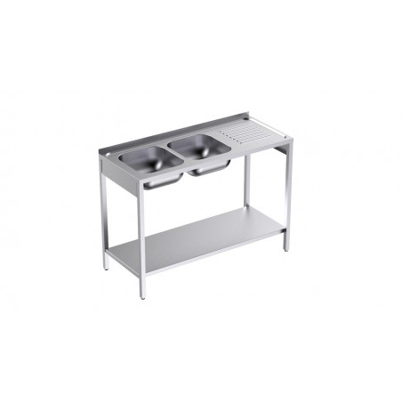 Plonge 2 Bacs avec Etagère et Egouttoir à Droite - L 1200 x P 500 mm Distform - 1 Plonge 2 Bacs avec Etagère et Egouttoir à Droite - L 1200 x P 500 mm Distform - 1