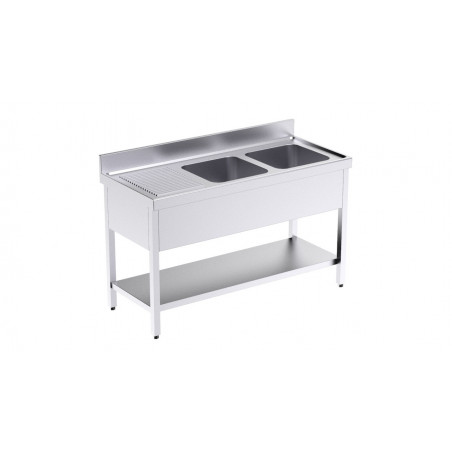 Plonge 2 Bacs avec Etagère et Egouttoir à Gauche - L 1400 x P 550 mm Distform - 1 Plonge 2 Bacs avec Etagère et Egouttoir à Gauche - L 1400 x P 550 mm Distform - 1