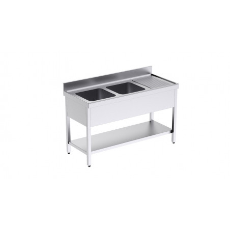 Plonge 2 Bacs avec Etagère et Egouttoir à Droite - L 1400 x P 600 mm Distform - 1 Plonge 2 Bacs avec Etagère et Egouttoir à Droite - L 1400 x P 600 mm Distform - 1