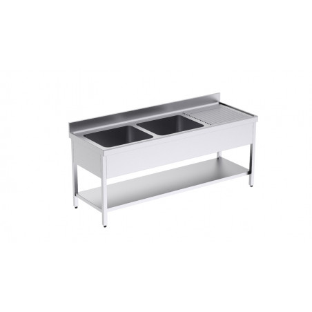 Plonge 2 Bacs avec Etagère et Egouttoir à Droite - L 2000 x P 700 mm Distform - 1 Plonge 2 Bacs avec Etagère et Egouttoir à Droite - L 2000 x P 700 mm Distform - 1
