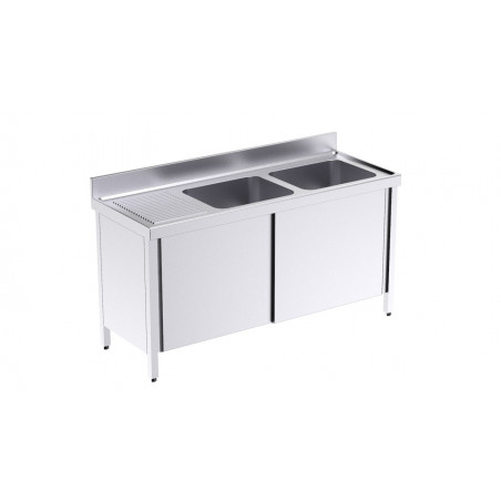 Plonge 2 Bacs avec Portes Coulissantes et Egouttoir à Gauche - L 1800 x P 700 mm Distform - 1 Plonge 2 Bacs avec Portes Coulissantes et Egouttoir à Gauche - L 1800 x P 700 mm Distform - 1