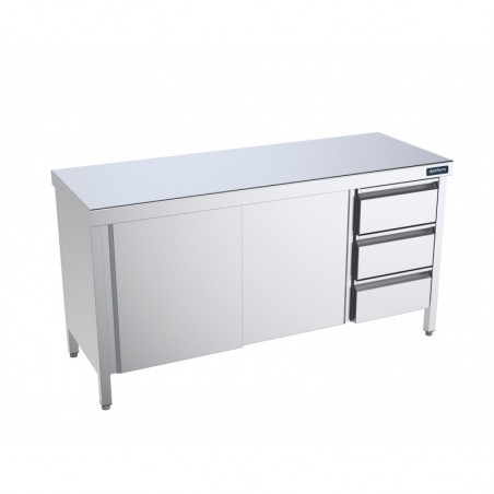 Meuble Inox Bas avec Portes Coulissantes et Tiroirs à Droite - L 2200 x 700 mm Distform - 1 Meuble Inox Bas avec Portes Coulissantes et Tiroirs à Droite - L 2200 x 700 mm Distform - 1
