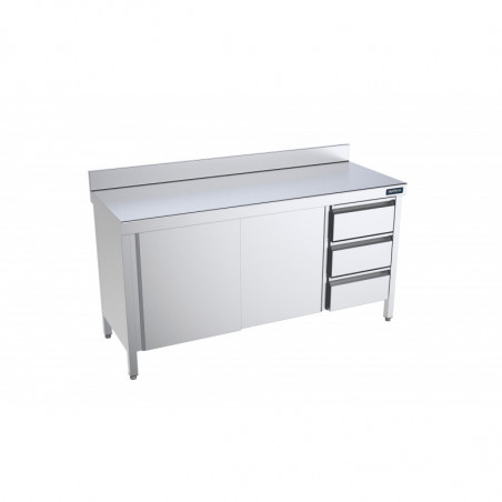 Meuble Inox Bas avec Portes Coulissantes, Dosseret et Tiroirs à Droite - L 1800 x 700 mm Distform - 1 Meuble Inox Bas avec Portes Coulissantes, Dosseret et Tiroirs à Droite - L 1800 x 700 mm Distform - 1