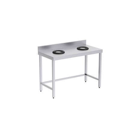 Table de Tri Ouverte avec 2 Trous Vide-Déchets et Dosseret - L 1200 x P 600 mm Distform - 1 Table de Tri Ouverte avec 2 Trous Vide-Déchets et Dosseret - L 1200 x P 600 mm Distform - 1