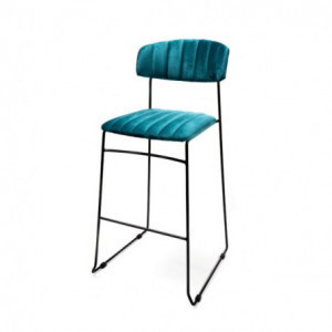 Tabouret de Bar Mundo - Bleu Pétrole en Velours VEBA - 1