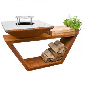 Brasero G4 Corten 90 cm avec Tablette en Bois - Acier Carbone ARTISS - 4